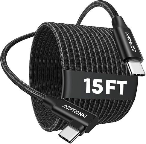 15 قدمًا من الزاوية اليمنى USB C إلى USB C Cable 60W شحن سريع ، USBC إلى USBC Cord ، NYLON مضفر من النوع C Long C to Type C for iPhone 16/15 Pro Max ، MacBook Pro/Air ، iPad Pro ، Samsung Galaxy S25/S4 in Kuwait