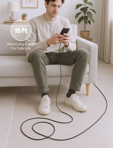15 قدمًا من الزاوية اليمنى USB C إلى USB C Cable 60W شحن سريع ، USBC إلى USBC Cord ، NYLON مضفر من النوع C Long C to Type C for iPhone 16/15 Pro Max ، MacBook Pro/Air ، iPad Pro ، Samsung Galaxy S25/S4 in Kuwait
