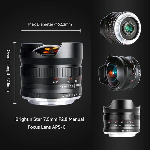 7.5mm F2.8 Ultra Wide-Angle Fisheye Manual Focus APS-C Mirrorless Camera Lens, Fit for Fuji XF in Saudi Arabia