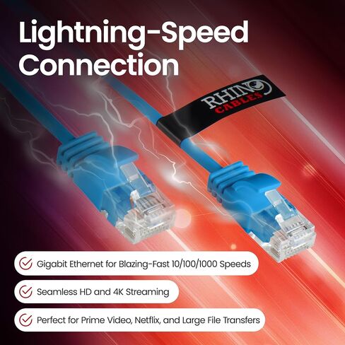 rhinocables Slim CAT 6 High-Speed Gigabit Ethernet Cable - Patch Network Lead for LAN| Snagless UTP Design, LSZH Jacket | RJ45 Connector for Internet, Router, Modem, Smart TV, PC & More (10ft, Black) in Kuwait