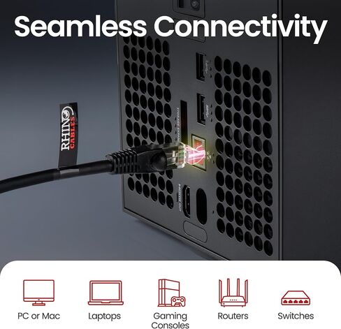 rhinocables Slim CAT 6 High-Speed Gigabit Ethernet Cable - Patch Network Lead for LAN| Snagless UTP Design, LSZH Jacket | RJ45 Connector for Internet, Router, Modem, Smart TV, PC & More (10ft, Black) in Kuwait