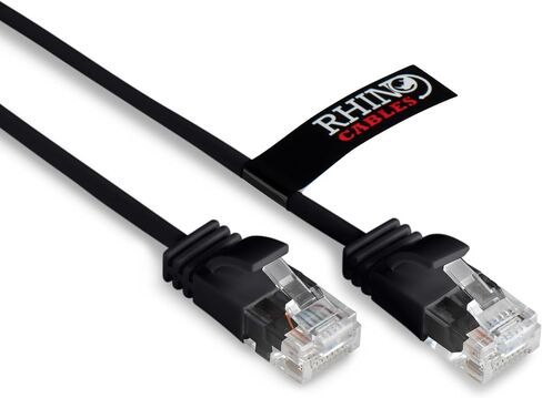 Rhinocables Slim Cat 6 Cable Gigabit Ethernet عالية السرعة - الرصاص شبكة التصحيح للشبكة LAN | Snagless UTP Design ، LSZH سترة | موصل RJ45 للإنترنت ، جهاز التوجيه ، المودم ، التلفزيون الذكي ، الكمبيوتر الشخصي والمزيد (10 أقدام ، أسود) in Saudi Arabia