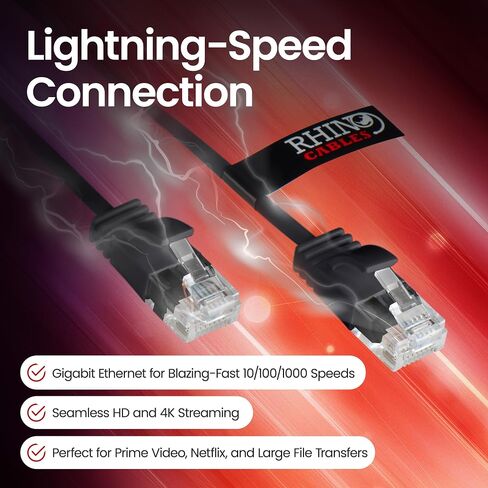 Rhinocables Slim Cat 6 Cable Gigabit Ethernet عالية السرعة - الرصاص شبكة التصحيح للشبكة LAN | Snagless UTP Design ، LSZH سترة | موصل RJ45 للإنترنت ، جهاز التوجيه ، المودم ، التلفزيون الذكي ، الكمبيوتر الشخصي والمزيد (10 أقدام ، أسود) in Saudi Arabia