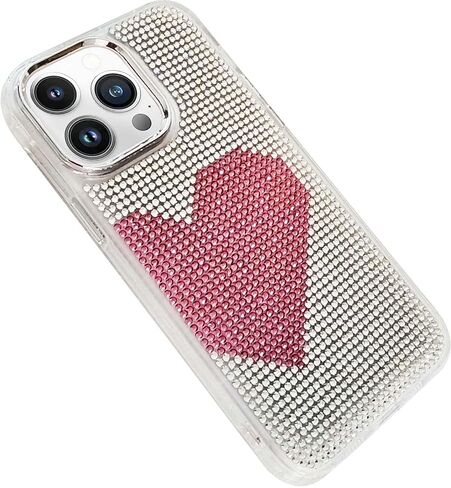 حالة حجر الراين لـ iPhone 16 Plus-3d Glitter Parkle Case Luxury Luxury Gute Teesthetic Heart Gems Charms Rhinestone Diamond TPU Case for Women Girls with iPhone 16 Plus 6.7 Int in Kuwait