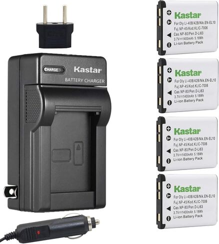 بطارية Kastar (4 عبوات) ومجموعة الشاحن لـ NIK EN-EL10 MH-63 تعمل مع Nik Coolpix S60 ، S80 ، S200 ، S210 ، S220 ، S230 ، S500 ، S510 ، S520 ، S570 ، S600 ، S700 ، S4000 ، S5000 ، S5100 in Saudi Arabia