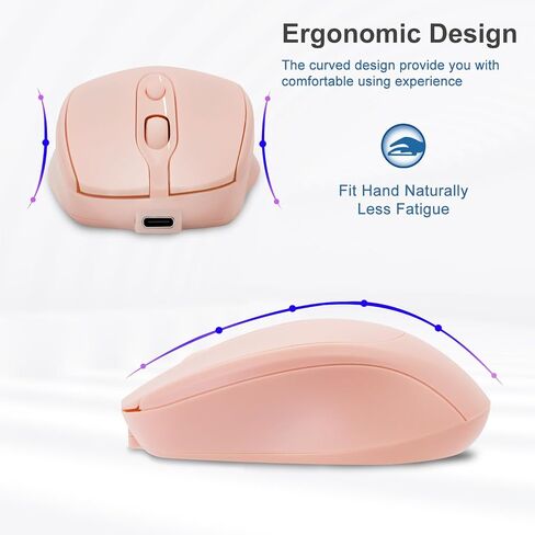 Wireless Mouse, Computer Mice with Bluetooth 5.2 & 2.4G Dual Mode Connectivity, Ergonomic Optical Mouse for Laptop/PC/iPad/MacBook Pro/Air,Bluetooth Mouse with Rechargeable Battery (Pink) in Saudi Arabia