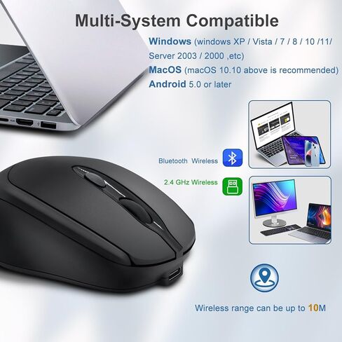 Wireless Mouse, Computer Mice with Bluetooth 5.2 & 2.4G Dual Mode Connectivity, Ergonomic Optical Mouse for Laptop/PC/iPad/MacBook Pro/Air,Bluetooth Mouse with Rechargeable Battery (Pink) in Kuwait