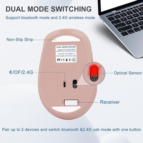 Wireless Mouse, Computer Mice with Bluetooth 5.2 & 2.4G Dual Mode Connectivity, Ergonomic Optical Mouse for Laptop/PC/iPad/MacBook Pro/Air,Bluetooth Mouse with Rechargeable Battery (Pink) in Saudi Arabia