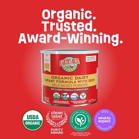 Earth's Best Organic Baby Formula for Babies 0-12 Months, Powdered Dairy Infant Formula with Iron, Omega-3 DHA, and Omega-6 ARA, 21 oz Formula Container in Saudi Arabia