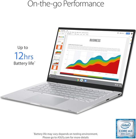 ASUS Chromebook C425 Clamshell Laptop ، 14 "FHD 4-Way Nanoedge ، Intel Core M3-8100Y Processor ، 4GB RAM ، تخزين EMMC 128GB ، KB الخلفية ، Silver ، OS Chrome ، C425TA-AS348F (REDENED) in Kuwait