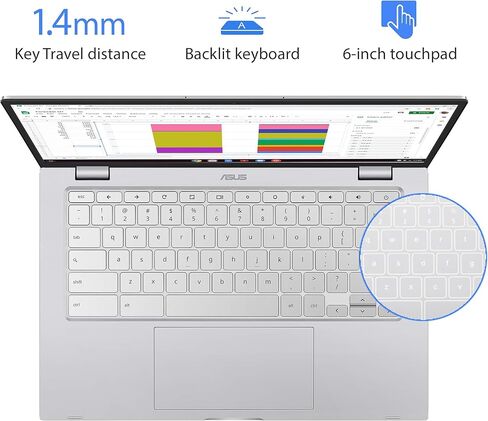 ASUS Chromebook C425 Clamshell Laptop ، 14 "FHD 4-Way Nanoedge ، Intel Core M3-8100Y Processor ، 4GB RAM ، تخزين EMMC 128GB ، KB الخلفية ، Silver ، OS Chrome ، C425TA-AS348F (REDENED) in Kuwait