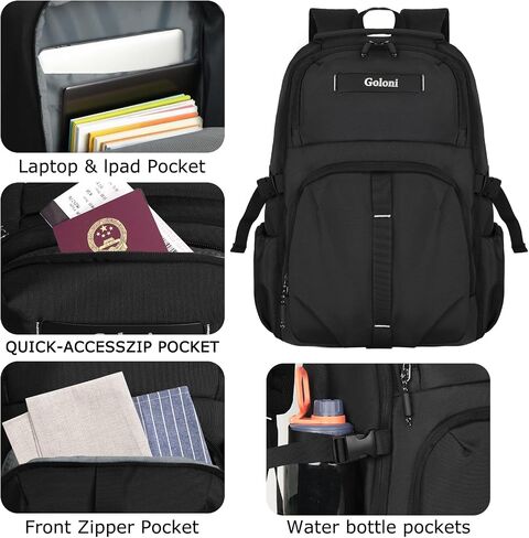 Goloni Travel Laptop Backpack for Men & Women, Airplane Approved 35L Carry-On Backpack with 15.6 Inch Laptop Compartment, Water-Resistant Business Backpack,Bookbag for Travel, Work,Black in Saudi Arabia