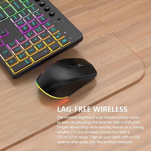 Gugxiom Wireless Keyboard و Mouse Combo ، 115 Keys Computer Keyboard مع حامل جهاز لوحي الهاتف ، RGB الخلفية ، مفاتيح الوسائط المتعددة ، للكمبيوتر الشخصي ، الكمبيوتر المحمول in Saudi Arabia