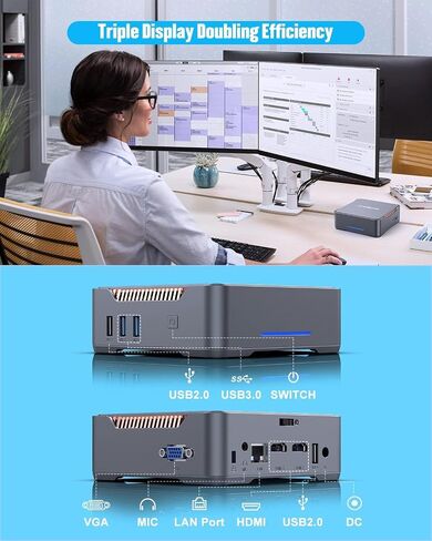 Mini PC Celeron N3350 Processor(Up to 2.4GHz), 4GB DDR3 64GB eMMC Mini Computer Desktop Computers Support 2TB Expansion, 4K HDMI Triple Display, Dual WiFi, BT4.2, Gigabit Ethernet in Saudi Arabia