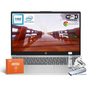 HP 2025 Chromebook Laptop ، معالج Intel Quad-Core N200 ، 15.6 "شاشة HD المضادة للهراء ، ذاكرة الوصول العشوائي 8 جيجابايت ، تخزين 320 جيجابايت (64 جيجابايت EMMC+ 256 جيجابايت MSD) ، رسومات UHD ، Wi-Fi 6 ، Chrome OS ، Bluetooth ، W/Accessories in Kuwait