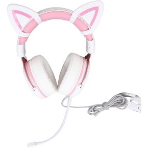 Asixxsix Wired Gaming Headset, Noise Cancelling Over Ear Headphones with Mic, RGB Luminous and 7.22ft Cable, Comfortable Wear Wired Headphones for Home Office (White Pink with Cat Ears Decor) in Kuwait