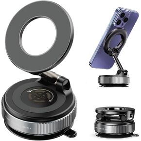 Vacuum Magnetic Phone Holder for Car, 360 Rotating Adjustable Magnetic Phone Holders for Your Car, Foldable Car Mount for iPhone, (Black) in Saudi Arabia