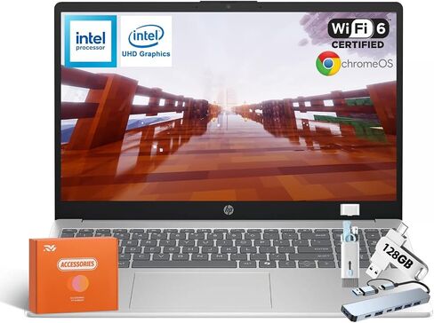 HP 2025 Chromebook Laptop ، معالج Intel Quad-Core N200 ، 15.6 "شاشة HD المضادة للهراء ، ذاكرة الوصول العشوائي 8 جيجابايت ، تخزين 320 جيجابايت (64 جيجابايت EMMC+ 256 جيجابايت MSD) ، رسومات UHD ، Wi-Fi 6 ، Chrome OS ، Bluetooth ، W/Accessories in Saudi Arabia