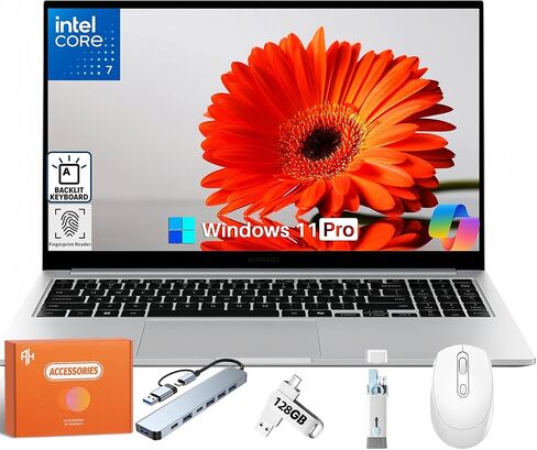 Samsung Galaxy Book4 Business Business Copilot AI PC ، 15.6 FHD Display ، Intel 10-Core 7 150U Processor ، 16 GB RAM ، 1 TB SSD ، لوحة مفاتيح الإضاءة الخلفية ، بصمة ، Wi-Fi ، Bluetooth ، Windows 11 Pro ، W/الملحقات in Saudi Arabia