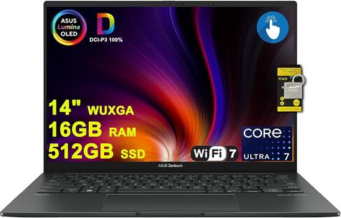 Asus Zenbook A14 Laudop 14 "Wuxga OLED (100 ٪ DCI-P3 ، 600nits HDR) Qualcomm 8-Core Snapdragon X Plus (ما يصل إلى 45 قمم) RAM 512GB SSD لـ Creator Business Professional Win11 ICP W/ in Saudi Arabia