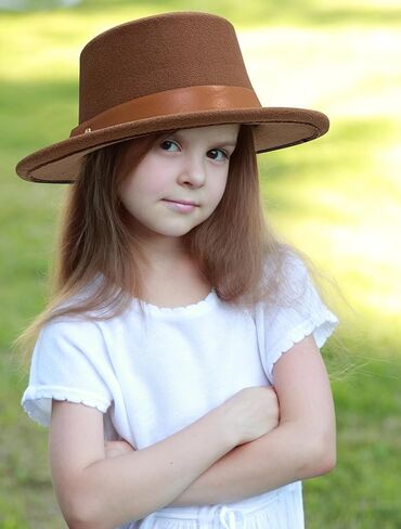 Jastore Kids Girls Felt Fedora Hat Boater Hat Toddler Classic Wide Brim Panama Hat with Belt Buckle in Saudi Arabia