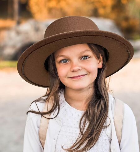 Jastore Kids Girls Felt Fedora Hat Boater Hat Toddler Classic Wide Brim Panama Hat with Belt Buckle in Saudi Arabia