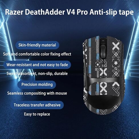 شريط قبضة الماوس تغطية كاملة لـ Razer Deathadder V4 Pro ، شريط قبضة مضاد للانزلاق ، طقم ترقية الفئران المهنية المقاومة للعرق (أسود) (أسود) in Saudi Arabia
