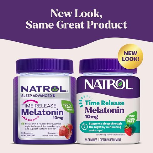 Natrol Time Release Melatonin 10 mg, Dietary Supplement for Restful Sleep, Sleep Gummies for Adults, 55 Strawberry-Flavored Melatonin Gummies, 55 Day Supply in Kuwait