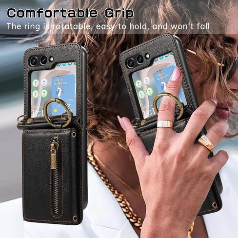متوافق مع Samsung Galaxy Z Flip 6 5g 2024 حالة محفظة و Crossbody الكتف حلقة حلقة مشبك مفصلات حماية حامل بطاقة الهاتف ل zflip6 z6 g flip6 6z نساء الرجال الرجال الأسود in Kuwait