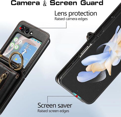 متوافق مع Samsung Galaxy Z Flip 6 5g 2024 حالة محفظة و Crossbody الكتف حلقة حلقة مشبك مفصلات حماية حامل بطاقة الهاتف ل zflip6 z6 g flip6 6z نساء الرجال الرجال الأسود in Kuwait