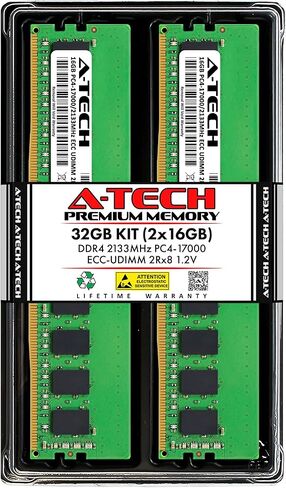 A-Tech 32GB Kit (2x16GB) RAM for Dell PowerEdge R240, R330 XL, R340, T140, T30, T340 | DDR4 2133MHz PC4-17000 ECC-UDIMM 2Rx8 ECC Unbuffered Server Memory Upgrade in Saudi Arabia