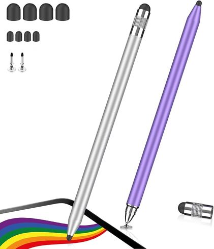 2pcs القلم القلم لشاشات اللمس ، 3 في 1 قلم iPad مع غطاء مغناطيسي ، 10 استبدال قلم الكمبيوتر اللوحي عالية الحساسية لـ iPad Pro/Mini/Air ، جميع أجهزة شاشة اللمس العالمية （Purple+Gray ，）） in Kuwait