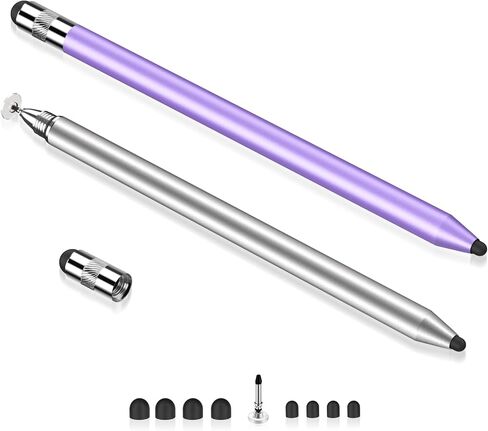 2pcs القلم القلم لشاشات اللمس ، 3 في 1 قلم iPad مع غطاء مغناطيسي ، 10 استبدال قلم الكمبيوتر اللوحي عالية الحساسية لـ iPad Pro/Mini/Air ، جميع أجهزة شاشة اللمس العالمية （Purple+Gray ，）） in Kuwait