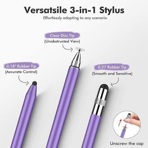 2pcs القلم القلم لشاشات اللمس ، 3 في 1 قلم iPad مع غطاء مغناطيسي ، 10 استبدال قلم الكمبيوتر اللوحي عالية الحساسية لـ iPad Pro/Mini/Air ، جميع أجهزة شاشة اللمس العالمية （Purple+Gray ，）） in Kuwait