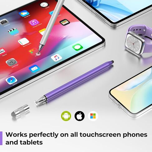 2pcs القلم القلم لشاشات اللمس ، 3 في 1 قلم iPad مع غطاء مغناطيسي ، 10 استبدال قلم الكمبيوتر اللوحي عالية الحساسية لـ iPad Pro/Mini/Air ، جميع أجهزة شاشة اللمس العالمية （Purple+Gray ，）） in Kuwait