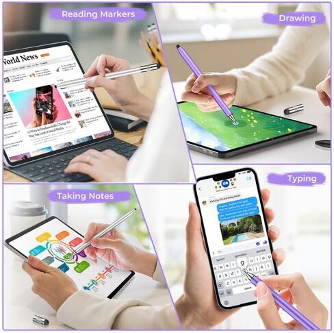 2pcs القلم القلم لشاشات اللمس ، 3 في 1 قلم iPad مع غطاء مغناطيسي ، 10 استبدال قلم الكمبيوتر اللوحي عالية الحساسية لـ iPad Pro/Mini/Air ، جميع أجهزة شاشة اللمس العالمية （Purple+Gray ，）） in Kuwait
