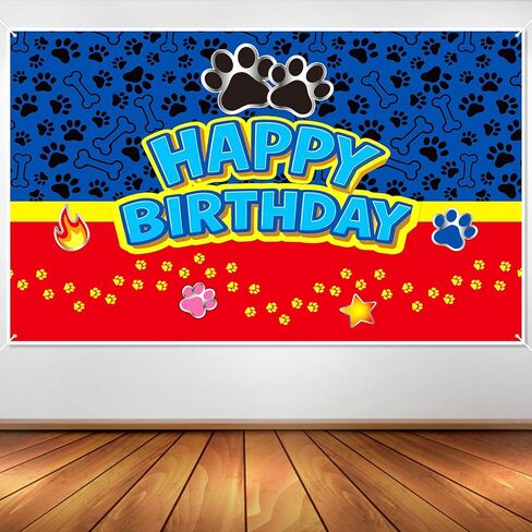 Dog Paw Birthday Backdrop, 59.1x39.4in Cartoon Dog Themed Backdrop for Boys Girls Party Decorations Baby Shower Photo Banner Props in Saudi Arabia