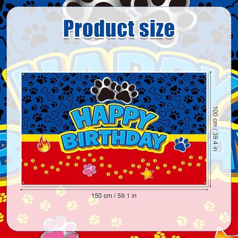 Dog Paw Birthday Backdrop, 59.1x39.4in Cartoon Dog Themed Backdrop for Boys Girls Party Decorations Baby Shower Photo Banner Props in Saudi Arabia