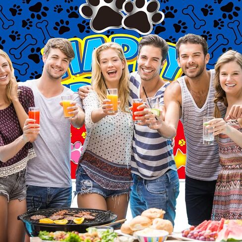 Dog Paw Birthday Backdrop, 59.1x39.4in Cartoon Dog Themed Backdrop for Boys Girls Party Decorations Baby Shower Photo Banner Props in Saudi Arabia