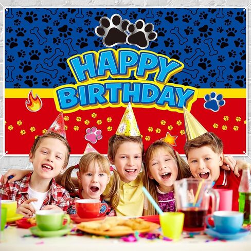 Dog Paw Birthday Backdrop, 59.1x39.4in Cartoon Dog Themed Backdrop for Boys Girls Party Decorations Baby Shower Photo Banner Props in Saudi Arabia