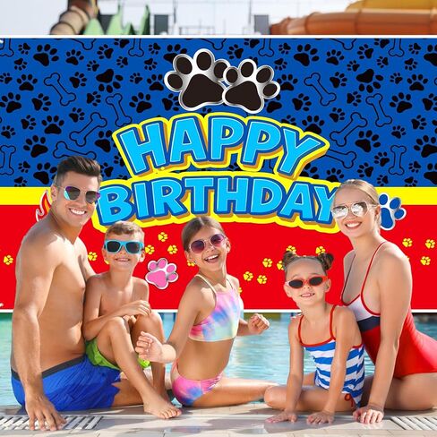 Dog Paw Birthday Backdrop, 59.1x39.4in Cartoon Dog Themed Backdrop for Boys Girls Party Decorations Baby Shower Photo Banner Props in Saudi Arabia