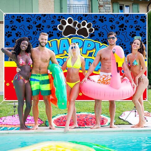 Dog Paw Birthday Backdrop, 59.1x39.4in Cartoon Dog Themed Backdrop for Boys Girls Party Decorations Baby Shower Photo Banner Props in Saudi Arabia