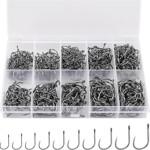 Barbed Carbon Steel Fishing Hooks – Mixed Sizes 3-12 with Loop Eye – for Saltwater/Freshwater in Saudi Arabia