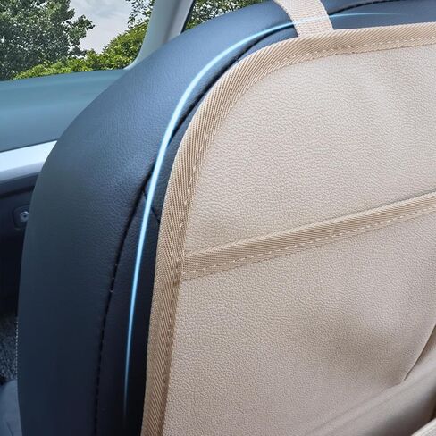 Car Backseat Organizer for Kids, Car Back Seat Storage Bag With 3 Pockets, 2 Drinks Holders, Water Resistant, Kids Toy Storage Kick Mat Back Seat Protector for Toddlers (Beige 1-Pack) in Kuwait