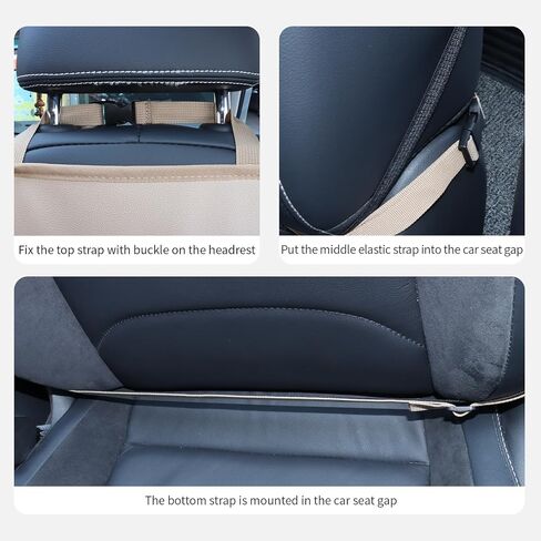 Car Backseat Organizer for Kids, Car Back Seat Storage Bag With 3 Pockets, 2 Drinks Holders, Water Resistant, Kids Toy Storage Kick Mat Back Seat Protector for Toddlers (Beige 1-Pack) in Kuwait