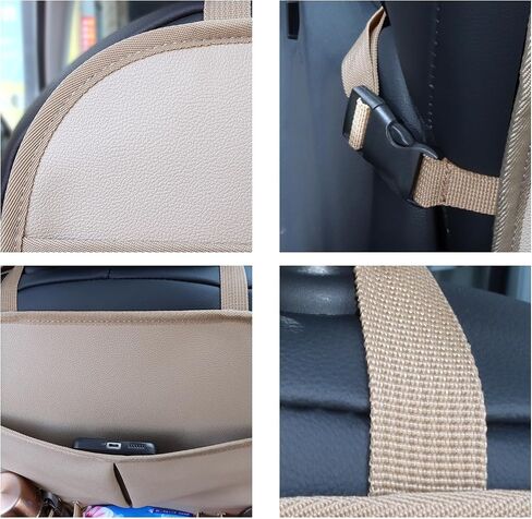 Car Backseat Organizer for Kids, Car Back Seat Storage Bag With 3 Pockets, 2 Drinks Holders, Water Resistant, Kids Toy Storage Kick Mat Back Seat Protector for Toddlers (Beige 1-Pack) in Kuwait