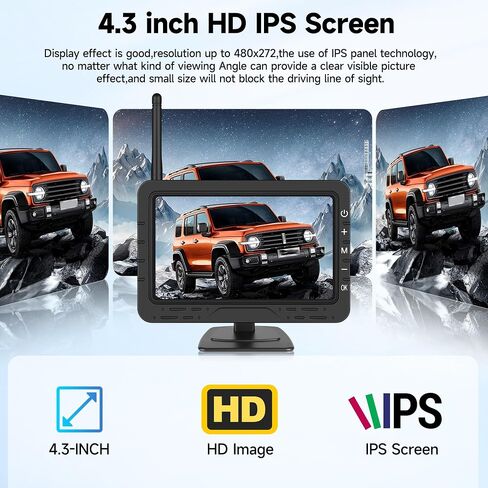Rimoody 4.3'' HD IPS Screen Wireless Backup Camera, Digital Stable Signal, DIY Guide Lines, IP68 Waterproof, Night Vision, Wide Angle, Rear View Camera for Car/Truck/Pickup/SUV/Van/RV - Plug and Play in Saudi Arabia