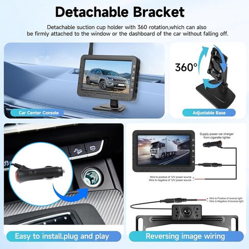 Rimoody 4.3'' HD IPS Screen Wireless Backup Camera, Digital Stable Signal, DIY Guide Lines, IP68 Waterproof, Night Vision, Wide Angle, Rear View Camera for Car/Truck/Pickup/SUV/Van/RV - Plug and Play in Saudi Arabia