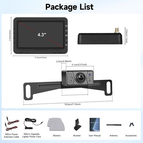 Rimoody 4.3'' HD IPS Screen Wireless Backup Camera, Digital Stable Signal, DIY Guide Lines, IP68 Waterproof, Night Vision, Wide Angle, Rear View Camera for Car/Truck/Pickup/SUV/Van/RV - Plug and Play in Saudi Arabia