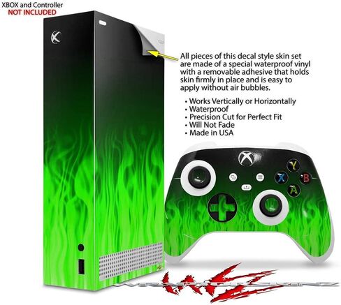 Wraptorskinz Skin Decal Vinyl Wrap متوافق مع وحدة التحكم في سلسلة Xbox و Controller Fire Green (وحدة ألعاب غير متضمنة) in Kuwait